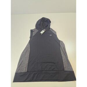 Under Armour Shirt Womens Large Black Gray ColdGear Sleeveless Hoodie Athletic
